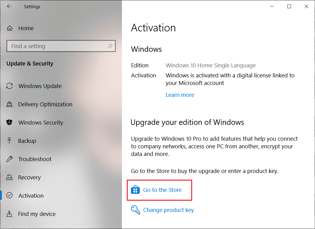 จาก Activate Windows ให้คลิกที่ Go to the Store option