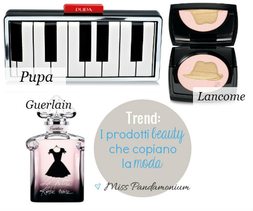 prodotti make up a forma di oggetti di moda, make up a forma di borsa, make up con cappello, make up vestito, givenchy la petite robe noir, pupa clutch mania, Lancome illuminating powder smooth goldenescent glow