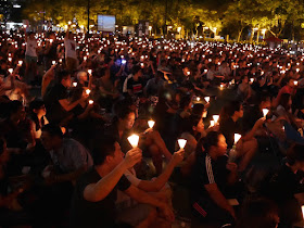 vigil in Victoria Park, Hong Kong, commemorating the anniversary of the Tiananmen Square crackdown