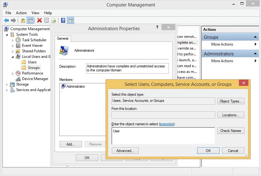 Agregar usuario al grupo de administradores locales en administración de computadoras