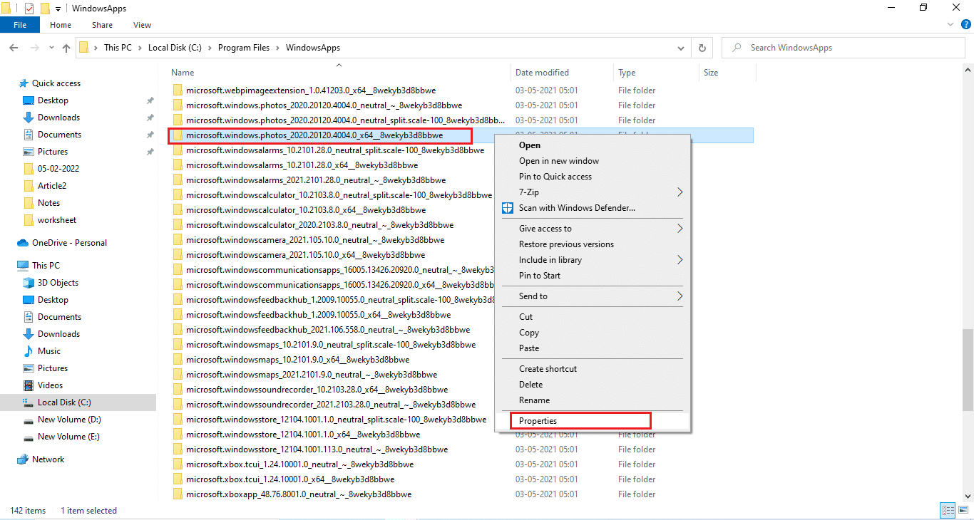 Wybierz odpowiedni folder Windows Photos i otwórz jego właściwości