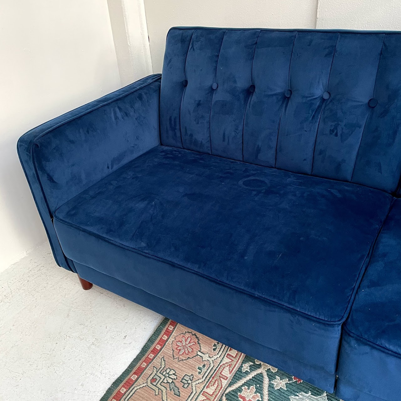 Blue Velvet Reclining Sofa