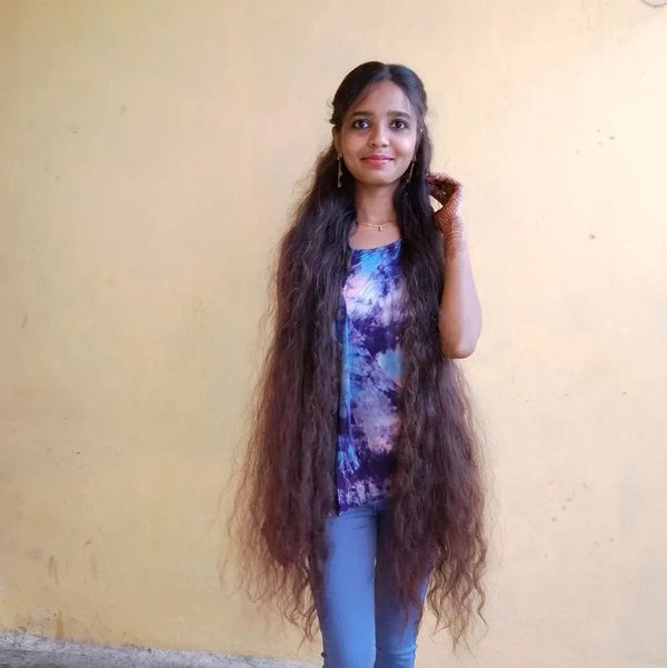 Telugu college girl's low back length silky long hair style - Village ...
