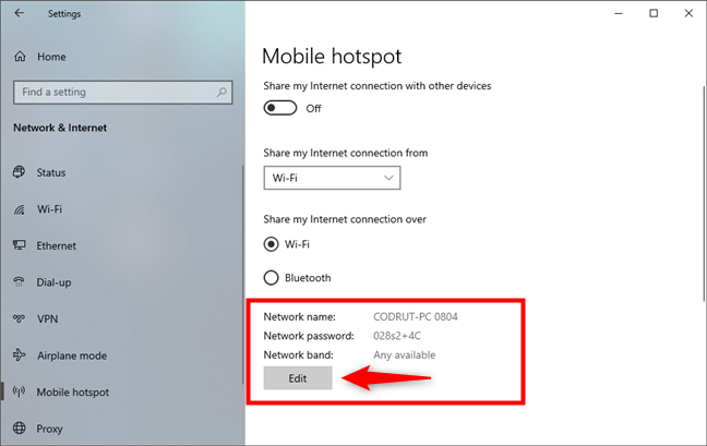 Kiezen om de instellingen van de Windows 10-hotspot te bewerken