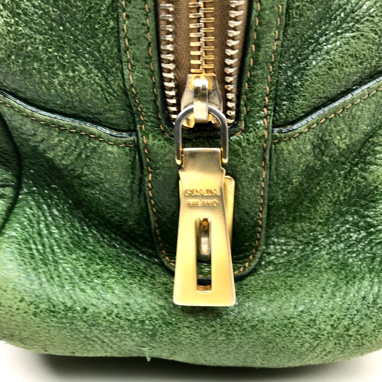 Prada Green Leather Shoulder Bag