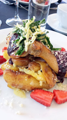 Chicken barbacoa, pickled strawberries, cotija cheese, blackberry serrano sauce served over duck smashed potatoes topped with shaved kale slaw at the Lifewise Oregon Berry Festival Gala Berry Dinner 2015