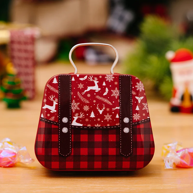 Kerstdecoratie benodigdheden blikken handtas snoepdoos, perfect voor het presenteren van snoepgoed en het toevoegen van een feestelijke sfeer.