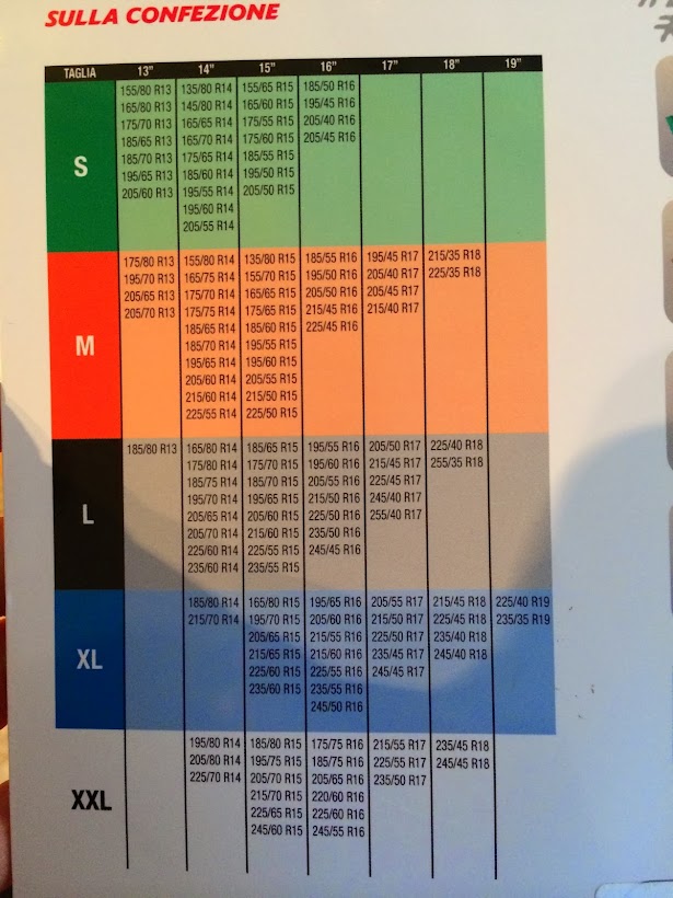 Snow Socks Size Chart