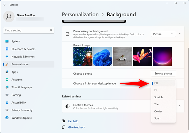 Choisissez un ajustement pour le fond d'écran de Windows 11