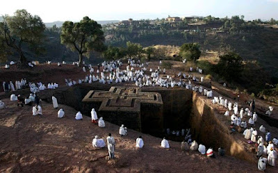 Ethiopian Orthodox Christians celebrating holiday at Lalibela