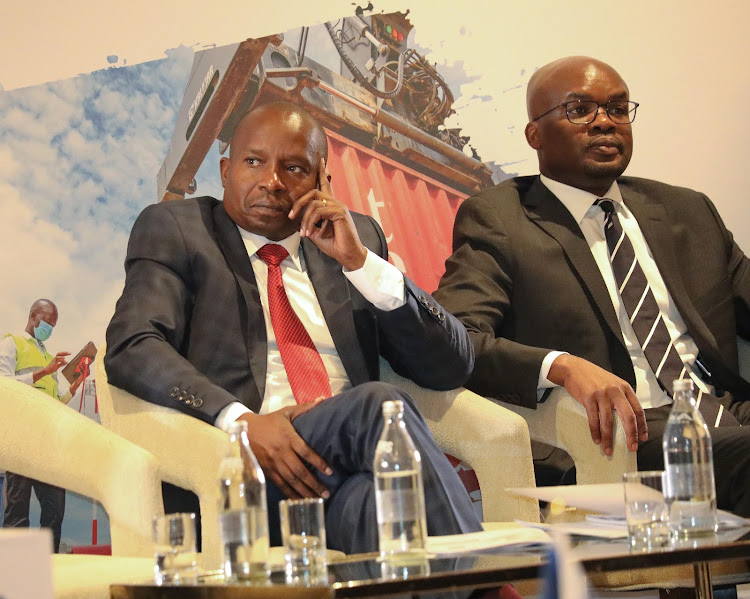 Interior Cabinet Secretary Kithure Kindiki with Interior Principal Secretary Raymond Omollo during the inaugural National Border Management Conference at Kempinski in Nairobi on April 2, 2024.