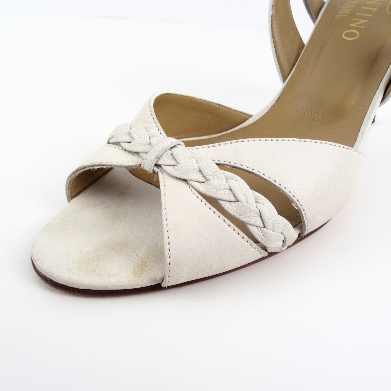 Valentino Garavani White Leather Open Toe Sandal Pumps