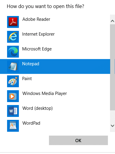 Bây giờ, chọn tùy chọn Notepad từ danh sách và nhấp vào OK.  Sửa lỗi Teamviewer chưa sẵn sàng kiểm tra kết nối của bạn
