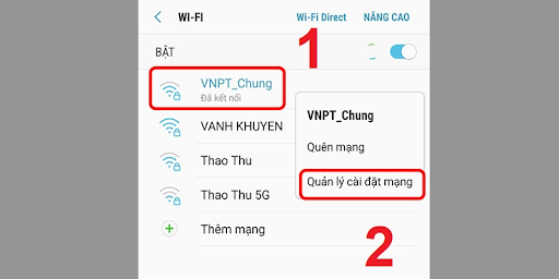 Chọn Quản lý cài đặt mạng