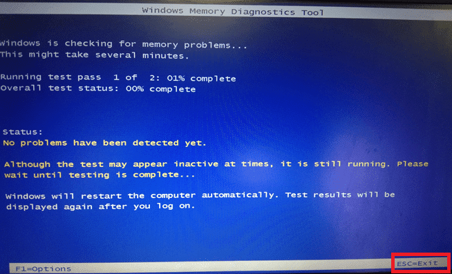 Attendere il completamento del test della memoria e verificare se vengono segnalati errori.  Risolto il problema con win32kfull.sys BSOD in Windows 10