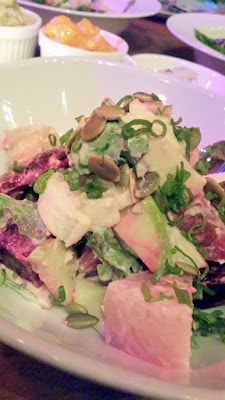 B&T Oyster Bar Beet Salad with heirloom beets, wasabi ranch, belgian endive, arugula, green apple, pumpkin seeds