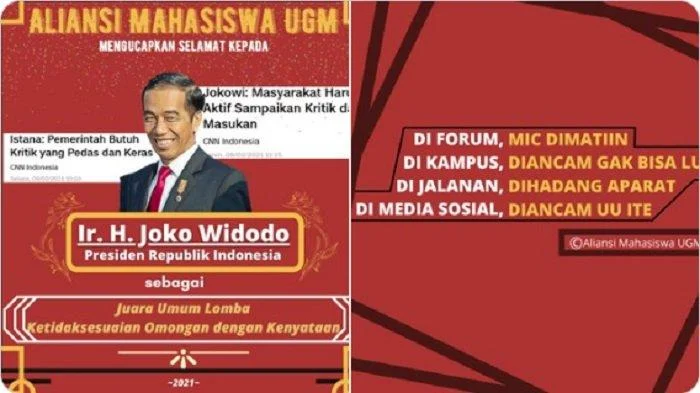 Aliansi Mahasiswa UGM Beri Jokowi Gelar 'Juara Ketidaksesuaian Omongan dengan Kenyataan'