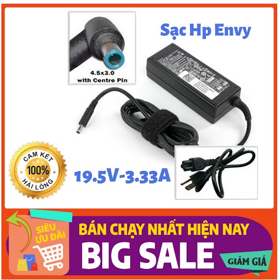 Sạc Laptop Hp Envy Chân Kim Nhỏ Đầu Màu Xanh 19.5V - 3.33A - 65W Chính Hãng Dùng Cho Hp Envy 4/ Envy 6/ Pavilion