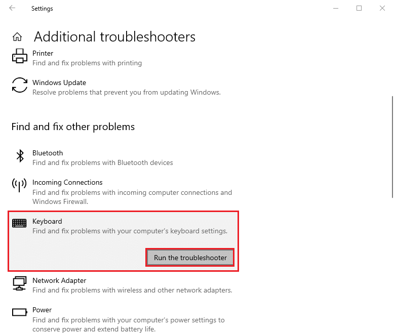 Щелкните Запустить средство устранения неполадок |  Исправить задержку ввода с клавиатуры в Windows 10