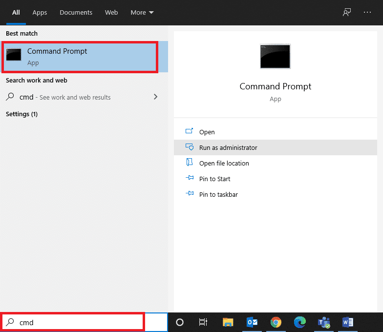 Lancez l'invite de commande via la barre de recherche.  Correction : erreur DISM 87 dans Windows 10