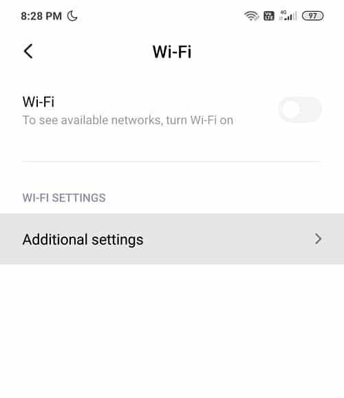 En Wi-Fi, toque Configuración adicional