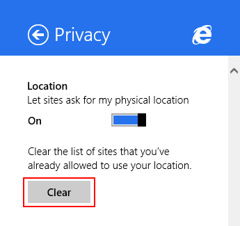 Internet Explorer, Windows 8.1, ความเป็นส่วนตัว, การตั้งค่า
