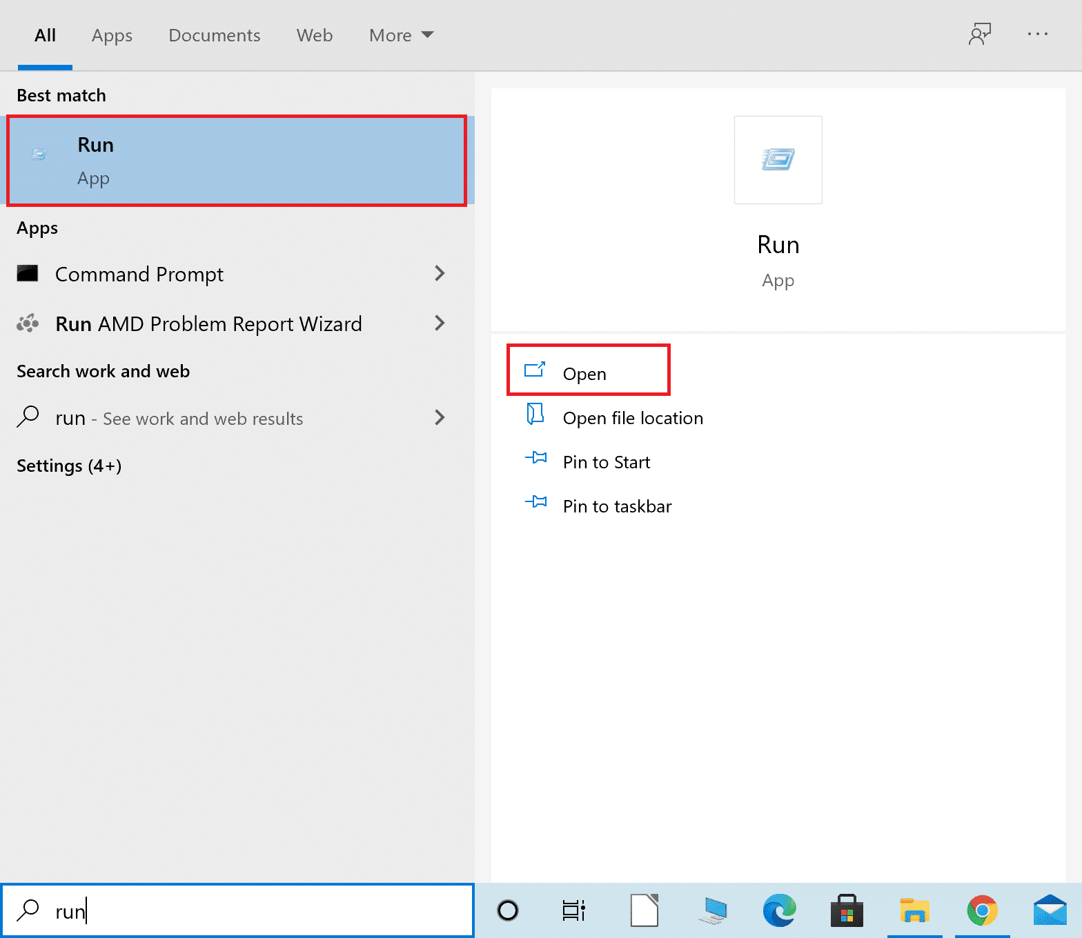 Windows 검색에서 검색 및 실행 대화 상자 실행 |  Windows 10 앱이 작동하지 않는 문제 수정