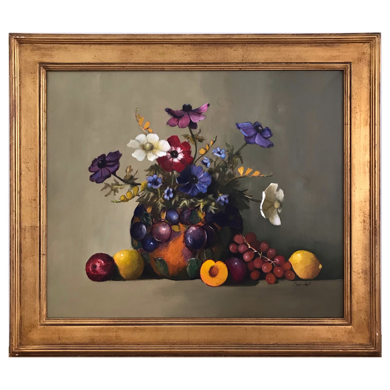 Peter Fraenkel 'Anemone Bouquet with Fruit' Still Life Oil Painting