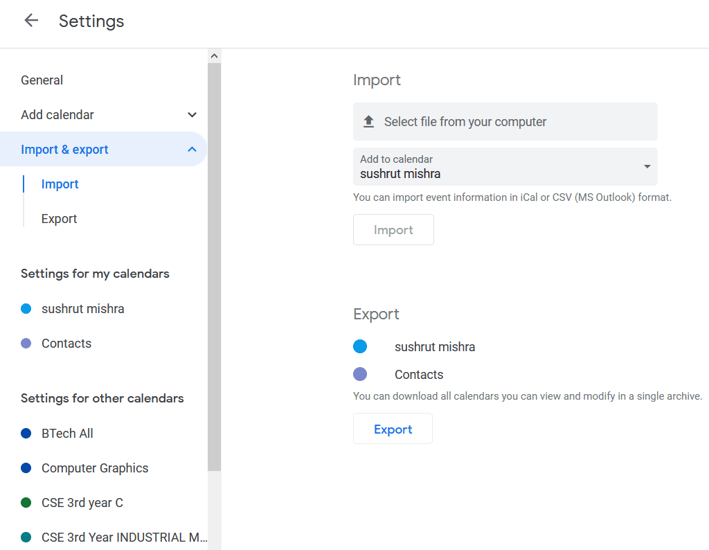 สามารถสร้างข้อมูลสำรองในรูปแบบ iCal และจัดเก็บไว้ที่อื่นได้