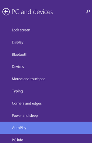 Reproducción automática, configuración, medios, dispositivos, Windows 8.1