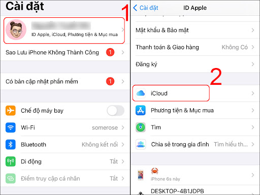 Vào Cài đặt, chọn tên tài khoản của bạn và nhấn vào iCloud