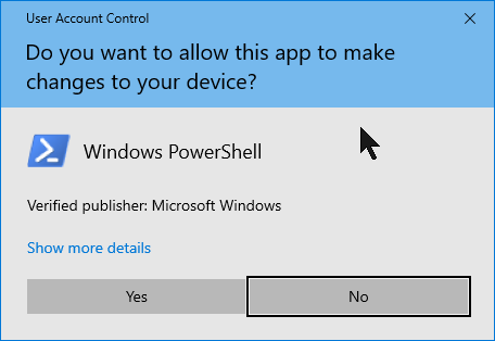 Notificación de control de cuentas de usuario para ejecutar PowerShell como administrador