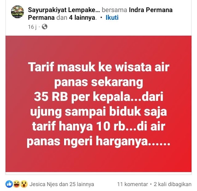 Tarif 35 Ribu per Orang Di anggap Tinggi, Pengunjung Wisata Alam Air Panas Batalkan Niat berkunjung .