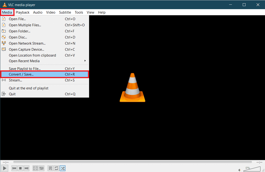 cliquez sur l'option de conversion ou d'enregistrement dans vlc