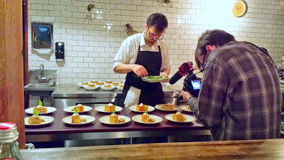 Sweet course of Kaklis Namtskhvari da Gozinaki, which McKenzie learned from her host mother, a cake with walnuts, honey, fleur de sel, housemade whipped cream and Hood strawberries, paired wtih Bagrationi Classic Brut at the Supra dinner by Kargi Gogo