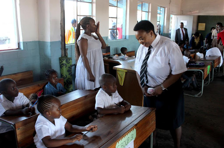 KwaZulu-Natal premier Nomusa Dube-Ncube monitoring teaching at Inkonkoni Primary School in Umlazi on Wednesday.