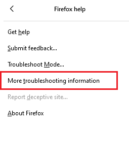 Plus d'option d'informations de dépannage