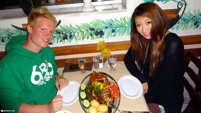 dinner time in Greek Town on the Danforth in Toronto - after the beach in Scarborough, Canada 