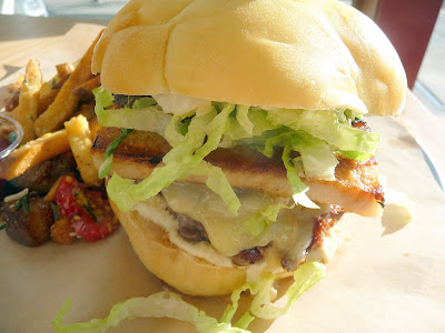 Double Burger, Dirty fries, Cascade natural beef and pork belly with the cheddar and lardo sauce, Lardo west, bringing the fat back, Portland restaurant, sandwich restaurant