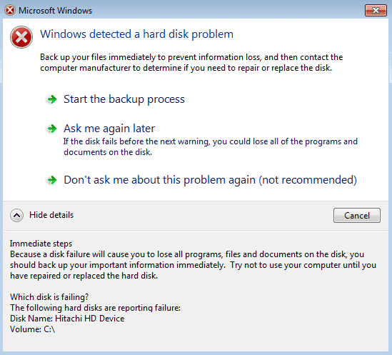 Napraw system Windows wykrył problem z dyskiem twardym