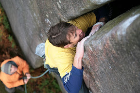 Picasa image: Grunting on Goliath...E4 5c, Burbage South, Peak District UK