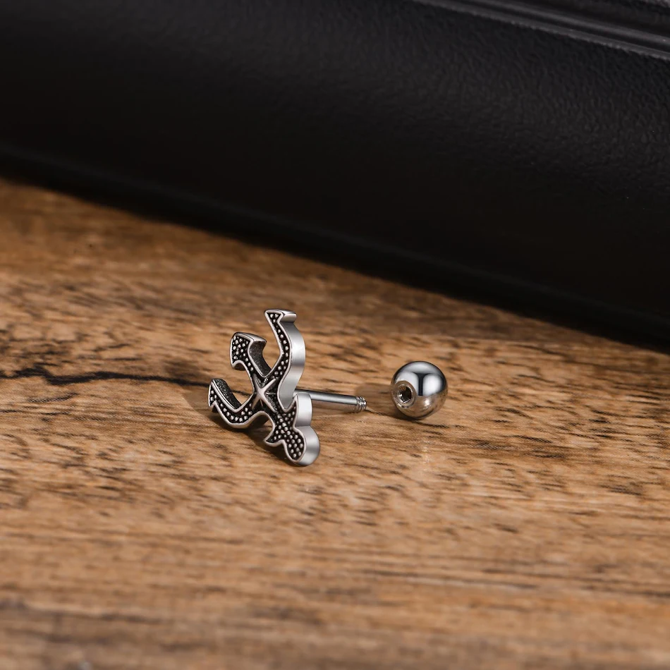 Stainless Steel Eight Awn Star Trident Ear Studs. Durable, hypoallergenic earrings perfect for everyday wear. A stylish 