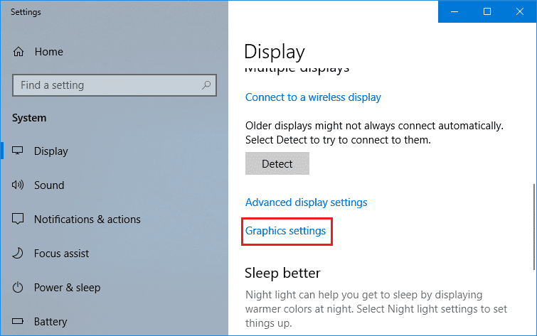 เลือก Display จากนั้นคลิกลิงก์การตั้งค่ากราฟิกที่ด้านล่าง