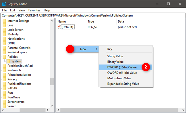 Creación del elemento DisableTaskMgr en el Registro de Windows