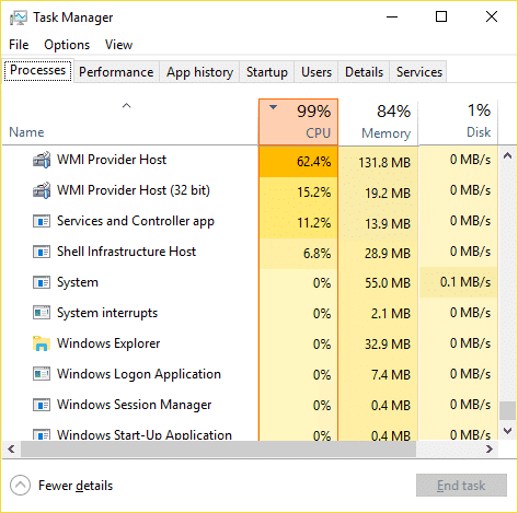 Windows10のWmiPrvSE.exeによる高いCPU使用率を修正