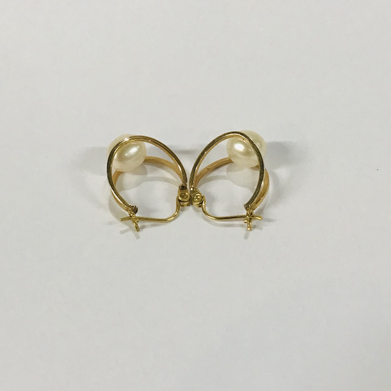 14K Gold and Pearl Hoop Earrings