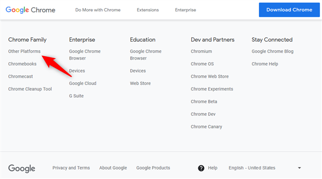 他のプラットフォーム用のChromeへのリンク