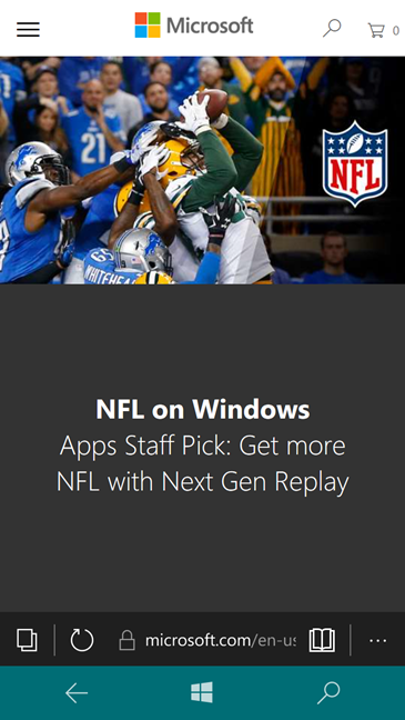 Windows 10 Mobile, Windows Store, เบราว์เซอร์, เว็บ