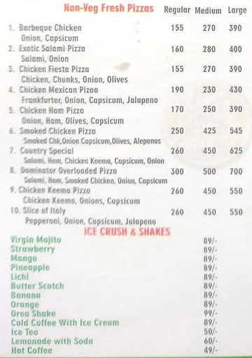 The Pizza Box menu 