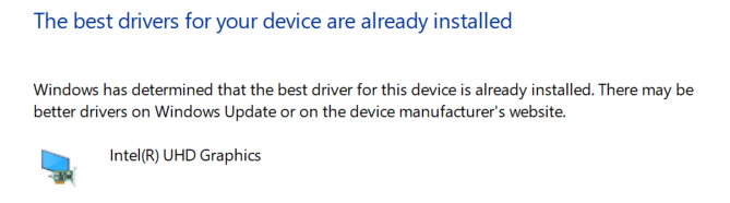 Si los controladores ya se han actualizado, muestra Los mejores controladores para su dispositivo ya están instalados.  Arreglar la PC no se conecta a la TV